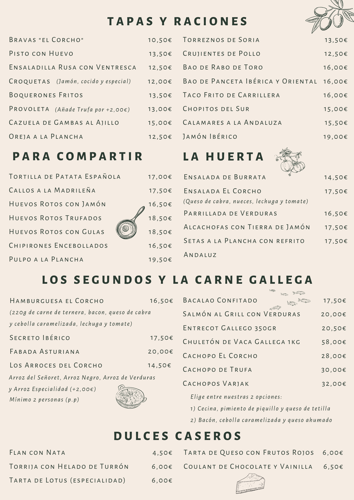 Carta Taberna el corcho