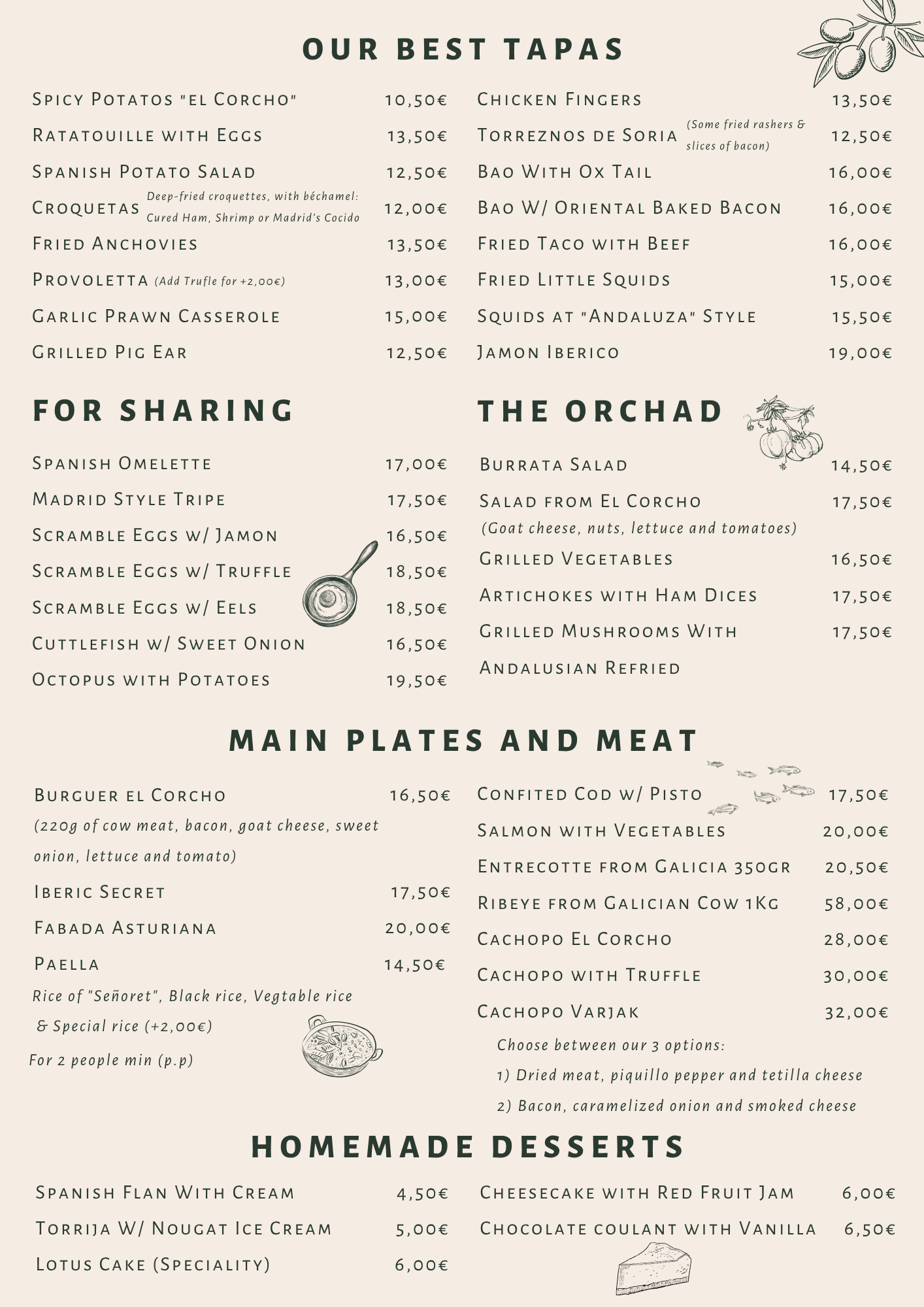 Menu English Taberna el Corcho